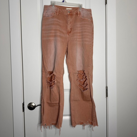 Vervet Distressed Flare Jeans Orange Peach Size 29 Ripped Raw Hem - Picture 2 of 5